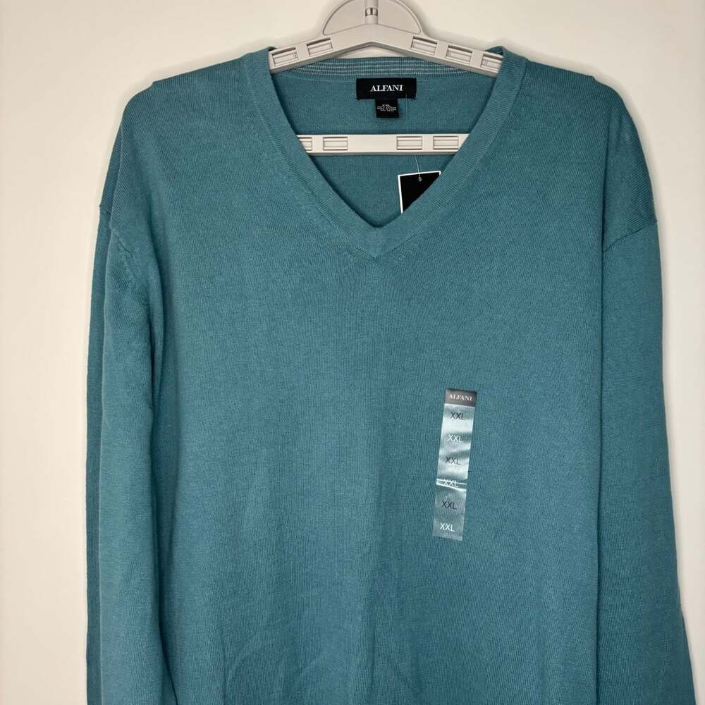 Alfani NEW v-neck sweater mens XXL teal v-neck long sleeve knit stretch
